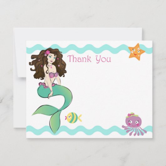 かわいく小さい人魚のメッセージカード2 サンキューカード (正面)