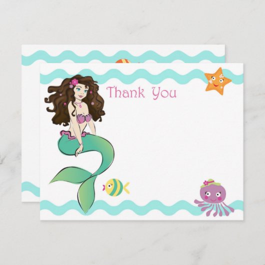 かわいく小さい人魚のメッセージカード2 サンキューカード (正面/裏面)