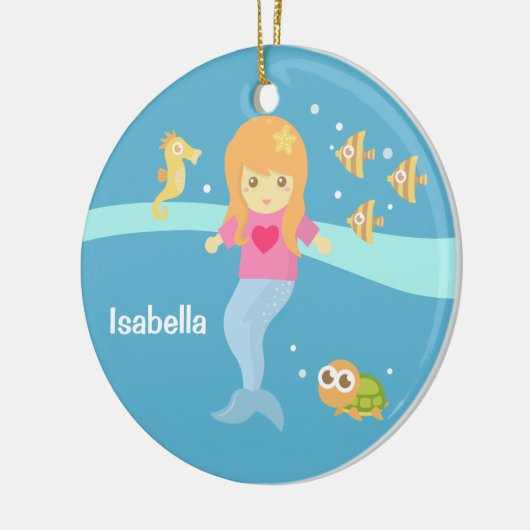 かわいく小さい人魚の海の創造物の女の子部屋 セラミックオーナメント (左)