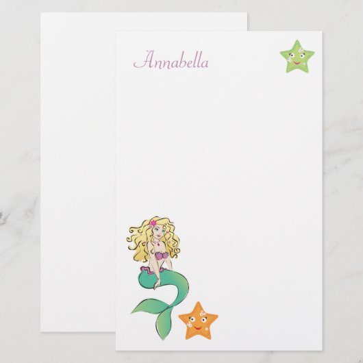かわいく小さい人魚 便箋 (正面/裏面)