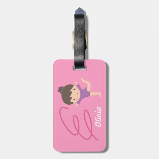 かわいく小さい体育専門家の女の子およびリボンの体操 ラゲッジタグ (裏面縦)