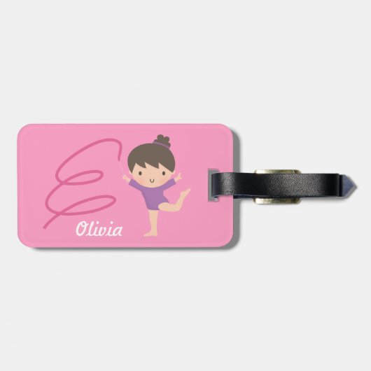 かわいく小さい体育専門家の女の子およびリボンの体操 ラゲッジタグ (裏面横)
