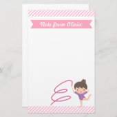 かわいく小さい体育専門家の女の子およびリボンの体操 便箋 (正面/裏面)