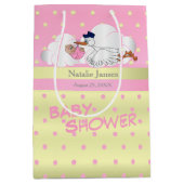 かわいく小さい女の赤ちゃんを持つこうのとり ミディアムペーパーバッグ (正面)