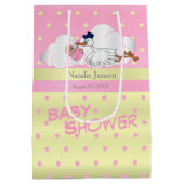 かわいく小さい女の赤ちゃんを持つこうのとり ミディアムペーパーバッグ (裏面)