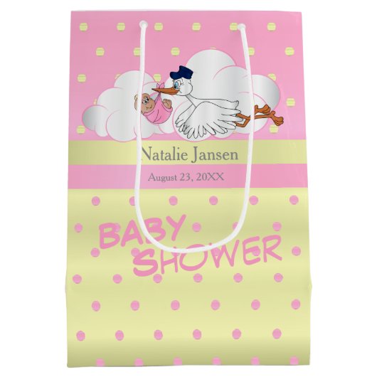 かわいく小さい女の赤ちゃんを持つこうのとり ミディアムペーパーバッグ (裏面)