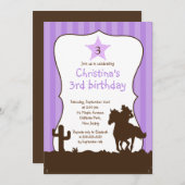 かわいく小さい女性のカーボーイのバースデーパーティ招待状 招待状 (正面/裏面)