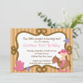 かわいく小さい女性のカーボーイのバースデーパーティ招待状 招待状 (スタンド正面)