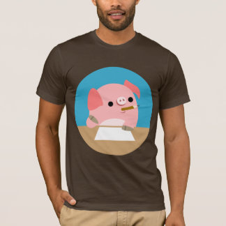 かわいく小さい漫画のブタの"作家のブロック"のTシャツ Tシャツ