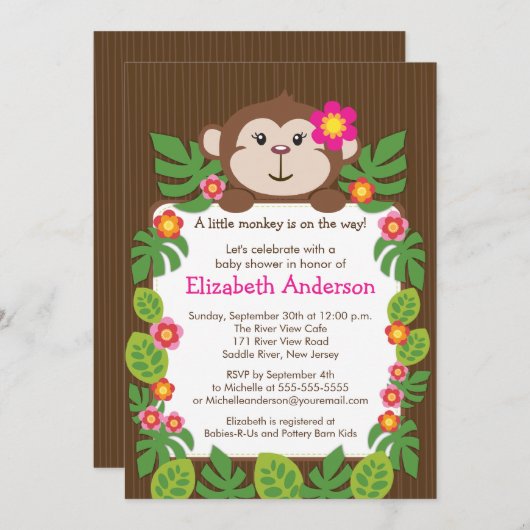 かわいく小さい猿のベビーシャワーの招待状 招待状 (正面/裏面)