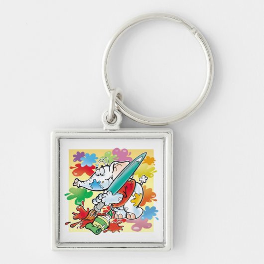 かわいく小さい象の絵画 キーホルダー (正面)