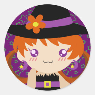 かわいく小さい赤毛の魔法使いの女の子 ラウンドシール