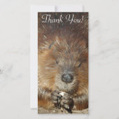 かわいく小さい足からのブラウンのビーバーの少量の食糧 サンキューカード (正面)