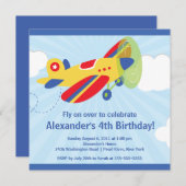 かわいく小さい飛行機の誕生日のパーティの招待状 招待状 (正面/裏面)