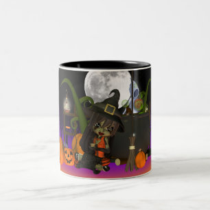 かわいく小さい魔法使いが付いているハロウィンのギフトのマグ ツートーンマグカップ