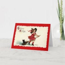 かわいく小さい魔法使いの女の子ハロウィン カード