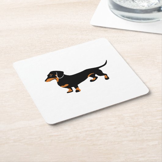 かわいく小さい黒およびタンのダックスフント- Doxie犬 スクエアペーパーコースター (アングル)