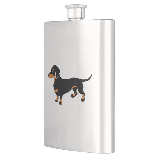 かわいく小さい黒およびタンのダックスフント- Doxie犬 フラスク (左)