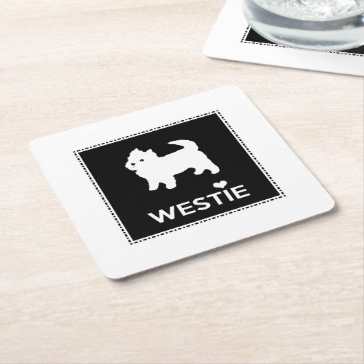 かわいく小さいWestie -西の高地テリア スクエアペーパーコースター (アングル)