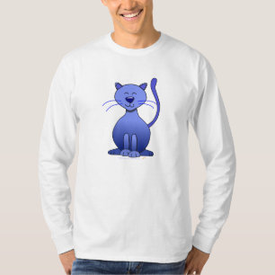 かわいく幸せで青い微笑猫の写真のおもしろいなテンプレート Tシャツ