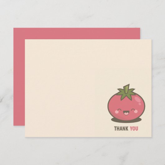 かわいく幸せなかわいいのトマトは感謝していしています サンキューカード (正面/裏面)