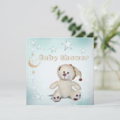 かわいく幸せなテディ、月及び星のベビーシャワー 招待状 (スタンド正面)