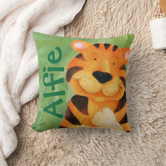 かわいく幸せなトラの顔の正方形の名前の装飾用クッション クッション (ブランケット)