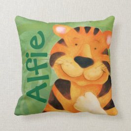 かわいく幸せなトラの顔の正方形の名前の装飾用クッション クッション
