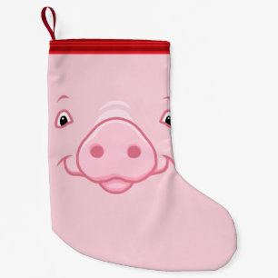 かわいく幸せなピンクのブタの顔 スモールクリスマスストッキング