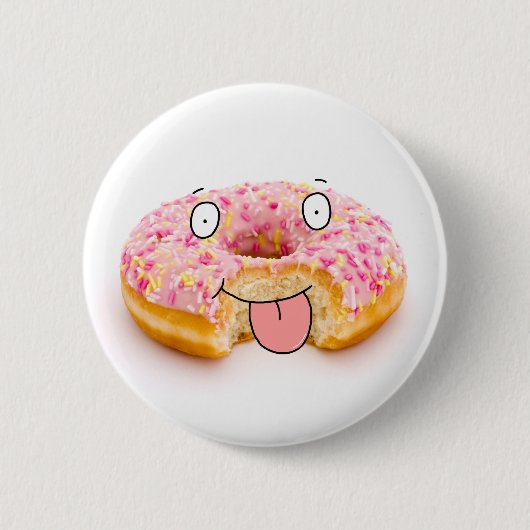 かわいく幸せなピンクドーナツキャラクターボタン 缶バッジ (正面)
