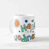 かわいく幸せな水曜日週の挨拶の文字の表現 コーヒーマグカップ (正面左)