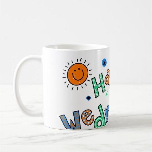 かわいく幸せな水曜日週の挨拶の文字の表現 コーヒーマグカップ (左)