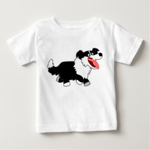 かわいく幸せな漫画のボーダーコリーのベビーのTシャツ ベビーTシャツ