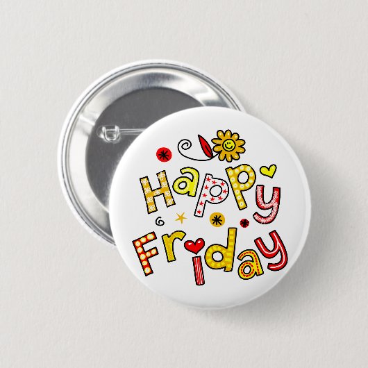 かわいく幸せな金曜日週の挨拶の文字の表現 缶バッジ (正面&裏面)