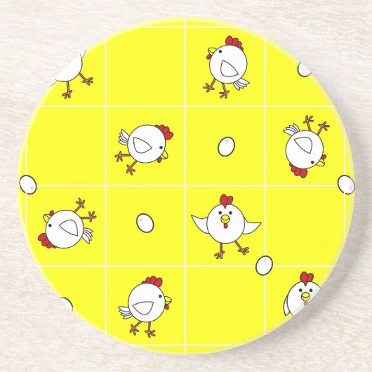 かわいく幸せな鶏のダンスの黄色 コースター (正面)