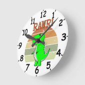 かわいく怒て漫画のTレックス恐竜の夕日 ラウンド壁時計 (傾斜)