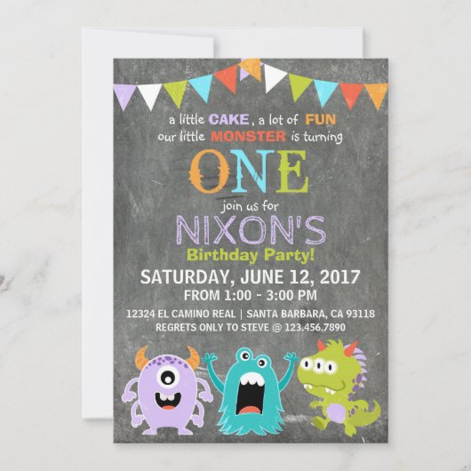 かわいく恐く小さいモンスターの誕生日 招待状 (正面)