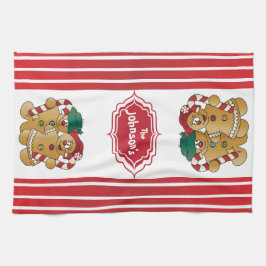 かわいく愛らしいジンジャーブレッドのカップル キッチンタオル