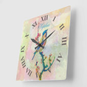 かわいく愛らしいヴィンテージの水彩画の鳥の花柄 スクエア壁時計 (傾斜)