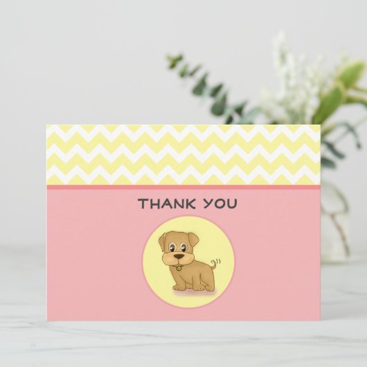 かわいく愛らしい子犬のピンクのクリームのサンキューカード サンキューカード (スタンド正面)