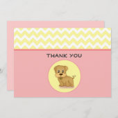かわいく愛らしい子犬のピンクのクリームのサンキューカード サンキューカード (正面/裏面)