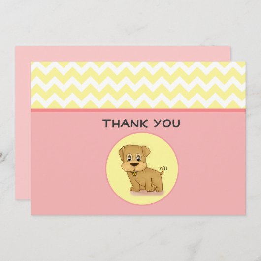 かわいく愛らしい子犬のピンクのクリームのサンキューカード サンキューカード (正面/裏面)