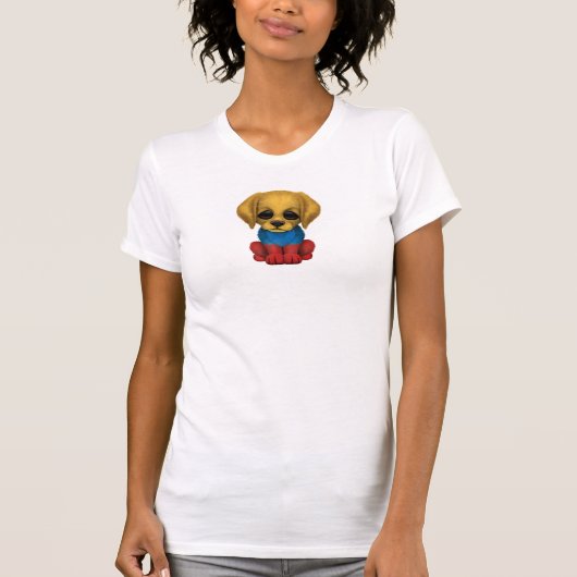 かわいく愛国心が強いコロンビアの旗の小犬 Tシャツ (正面)