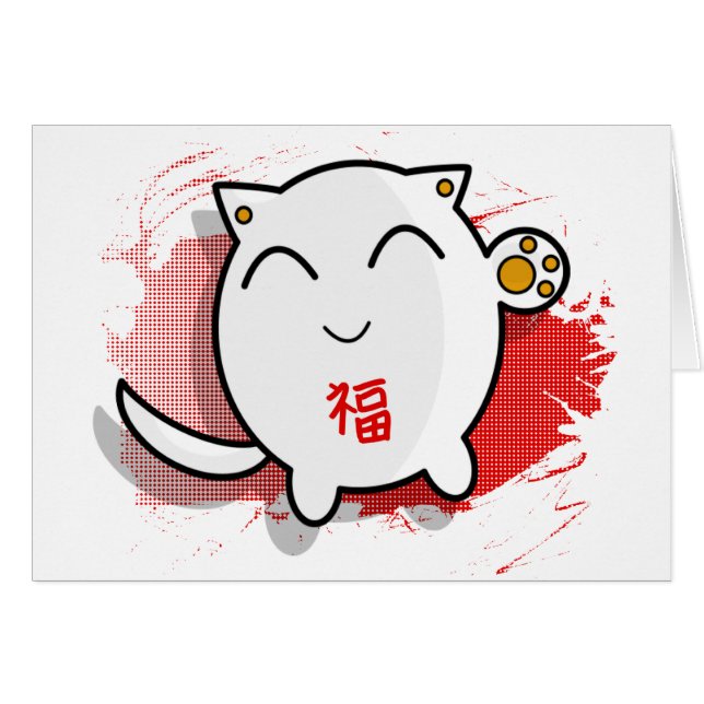 かわいく日本ので幸運な猫のデザインの白か赤 (正面横)