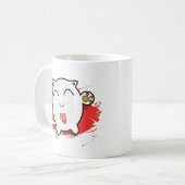 かわいく日本ので幸運な猫のデザインの白か赤 コーヒーマグカップ (正面左)