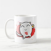 かわいく日本ので幸運な猫のデザインの白か赤 コーヒーマグカップ (左)