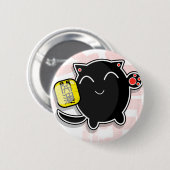 かわいく日本ので幸運な猫-黒 缶バッジ (正面&裏面)