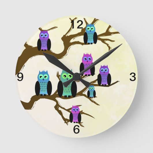 かわいく明るいフクロウ ラウンド壁時計 (正面)