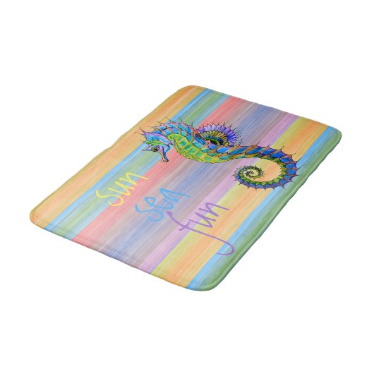 かわいく明るい日没はアートなタツノオトシゴを着色します バスマット (アングル)