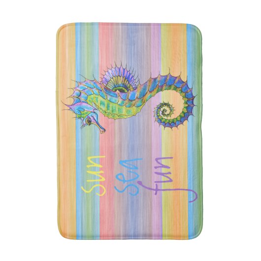 かわいく明るい日没はアートなタツノオトシゴを着色します バスマット (正面縦)